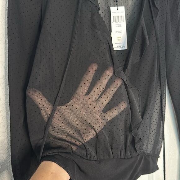 NEW Sheer Black Polka Dot Long Sleeve Bodysuit Ruffle Cocktail Party Holiday - Picture 4 of 8